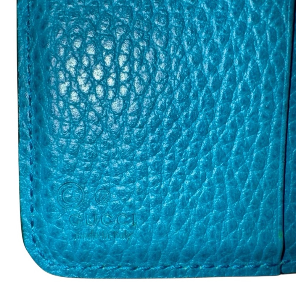 GUCCI Interlocking GG Zip Snap Teal Blue Leather Long Wallet - Picture 7 of 12